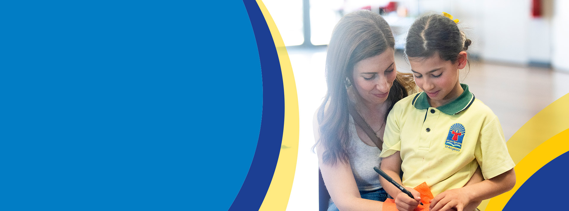 Student with her mother at a school event at St Angela's Primary School Castle Hill