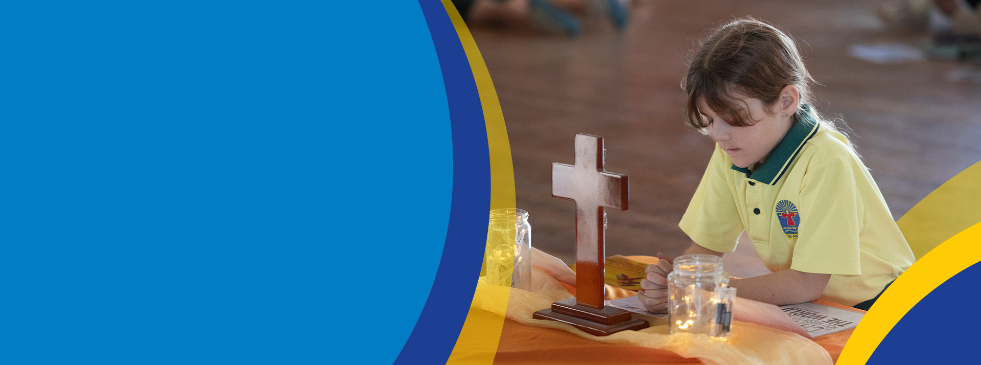 Student sitting in the prayer space in the classroom at St Angela's Primary School Castle Hill