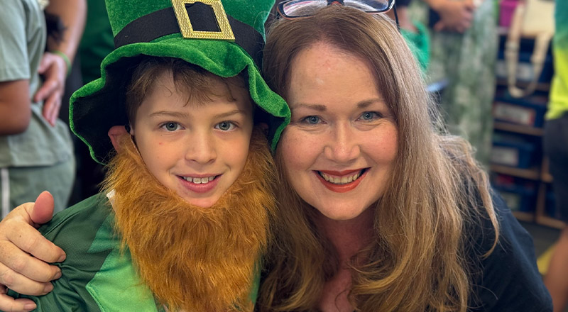 Mother and her son at a school event at St Angela's Primary School Castle Hill
