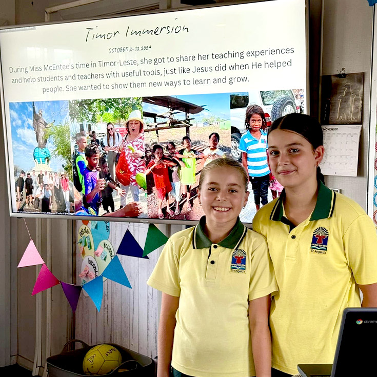 Students raising awareness for social justice in the classroom at St Angela's Primary School Castle Hill